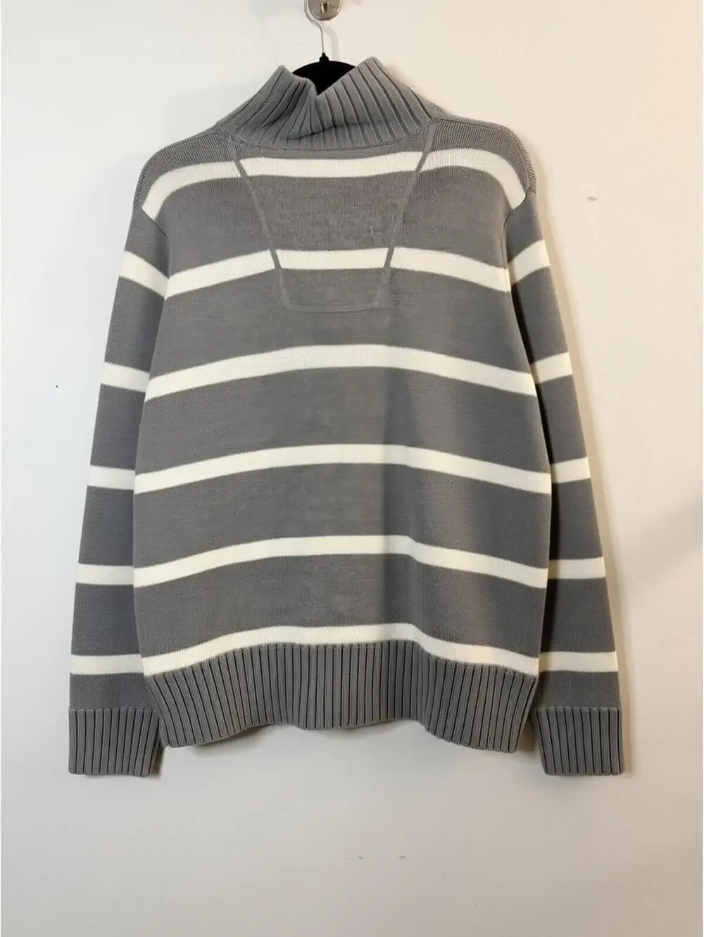 American Eagle Outfitters Striped Quarter Zip Sweater Men’s Gray White Medium - Picture 2 of 6